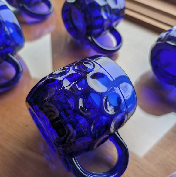 RARE Set of 8 Vintage Cobalt Blue Beer Mugs - 1930s New Martinsville Steins Gift - Picture 7 of 17